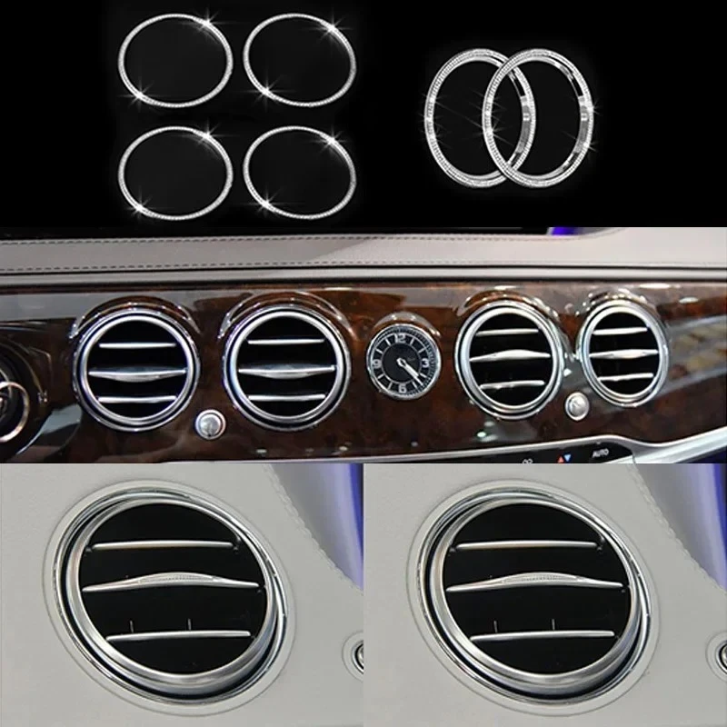 For Mercedes-Benz S Class W222 14-16 6x Silver Gold Crystal Style Center Front Air Outlet Ring Trim Cover Car Interior Supplies 5