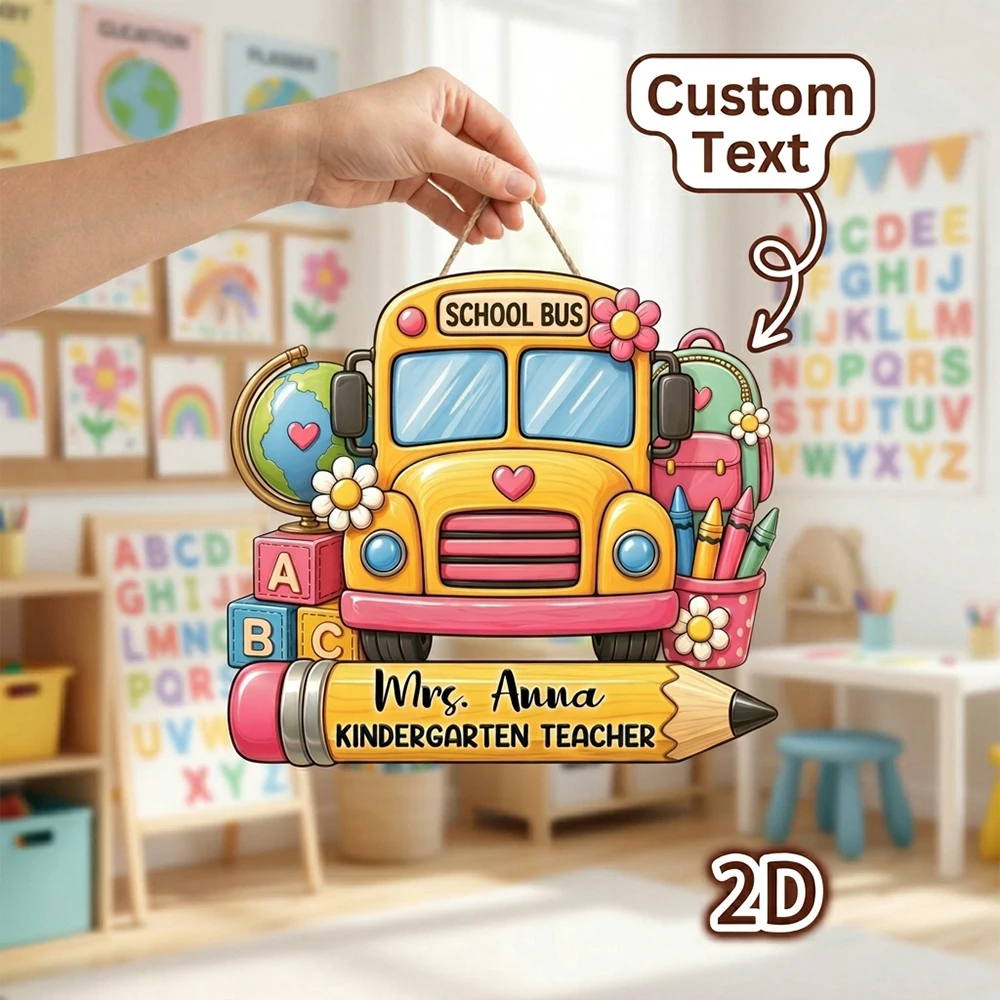 Personalized Custom Teacher Wooden Door Sign,Kindergarten Classroom Ornament,Back‑to‑School,Holiday Gift,Thank‑you Keepsake
