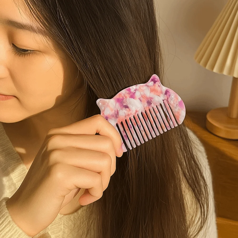 

Cat Ear Shaped Acetate Comb Wide Toothed Hair Styling Tool Makeup Comb Colorful Hair Accessories Hairdressing Comb