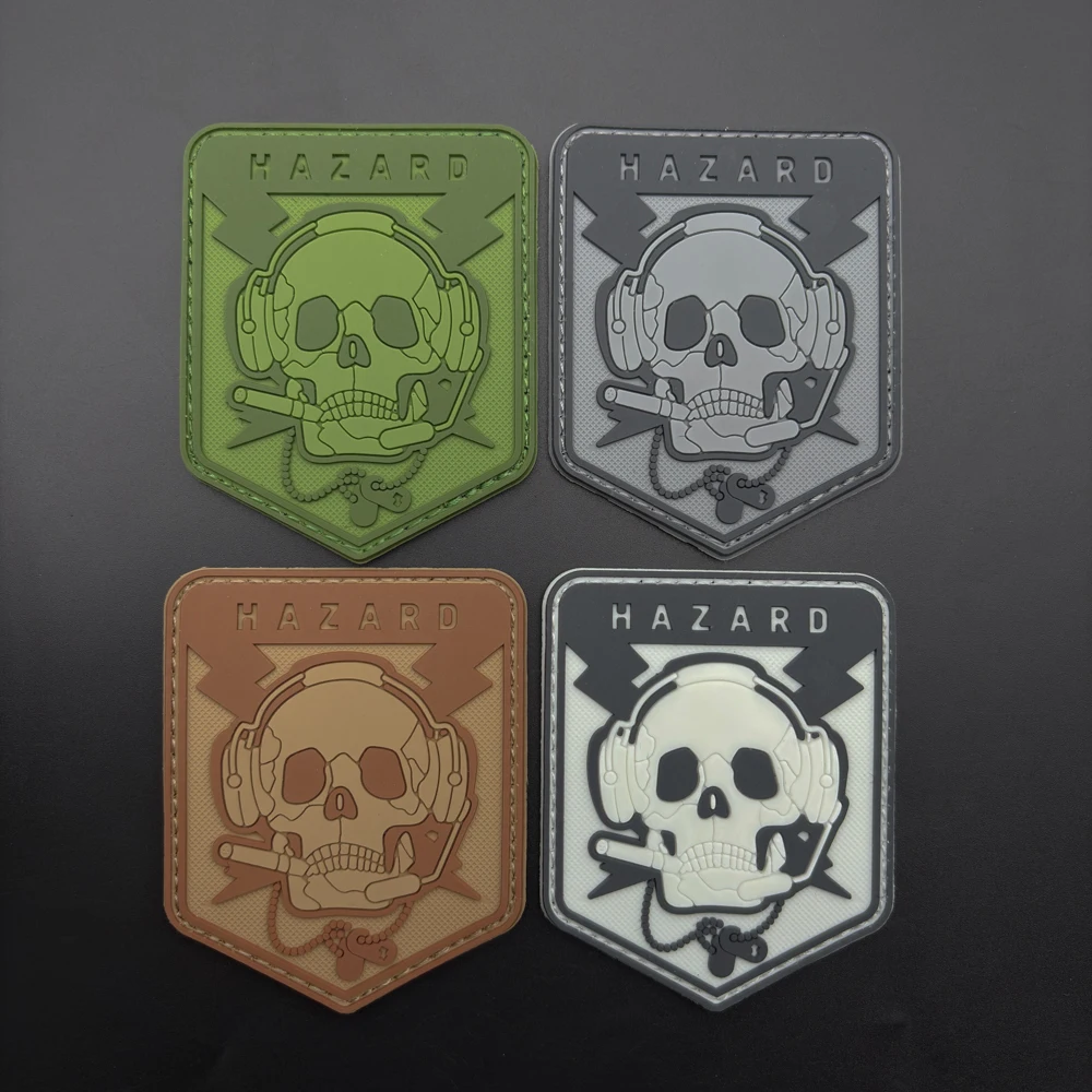 Motorcycle Gear Pattern - Communication Soldier Skull Hazard Sign Shield-Shaped