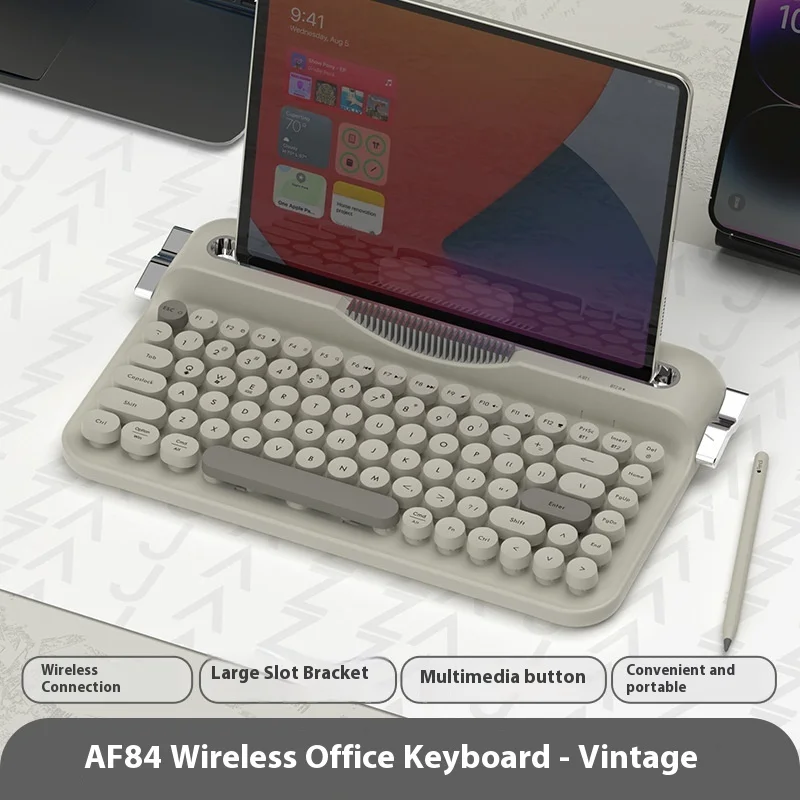 Ajazz Af84 Bluetooth Nirkabel 2.4G Dual-Mode Retro Keyboard Mendukung Koneksi Multi-Perangkat dengan Alurnya Sendiri Tetap