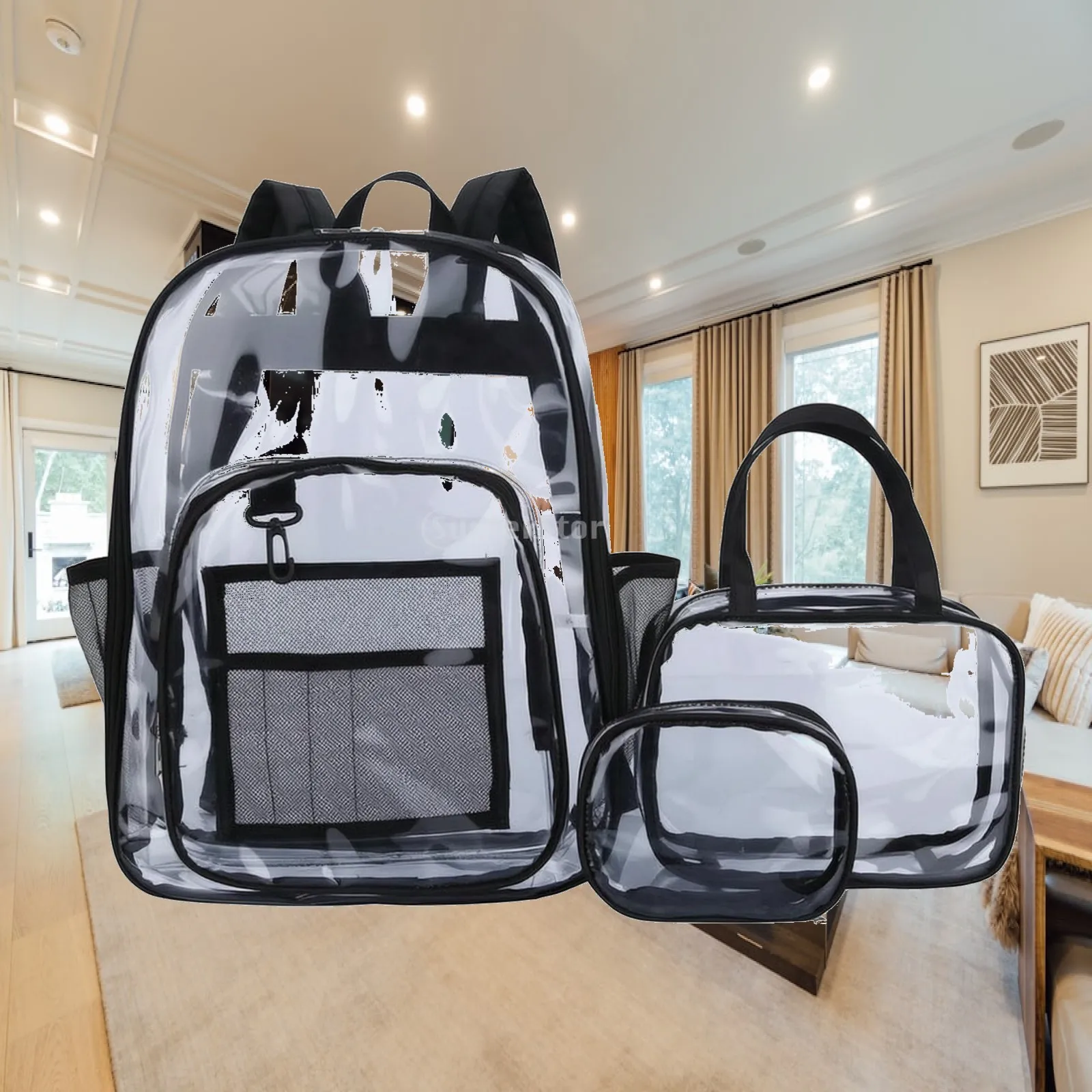 PVC Student Backpack with Matching Pouch and Tote for Everyday Laptop Carry