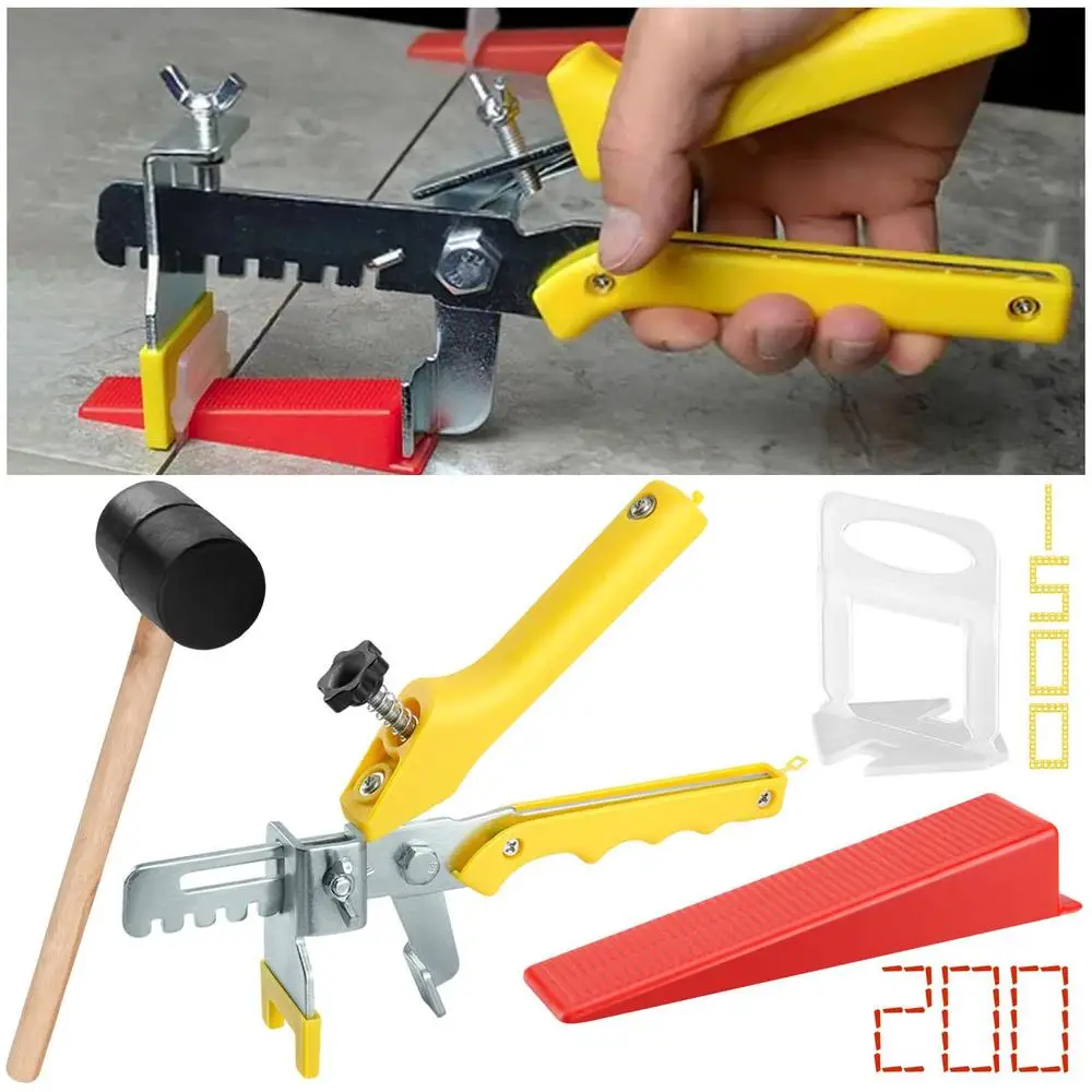 Tile Leveling System Kit with Plier Rubber Mallet 1500 Tile Spacers Clips 200 Reusable Wedges Leveler Tool Set DIY Installations