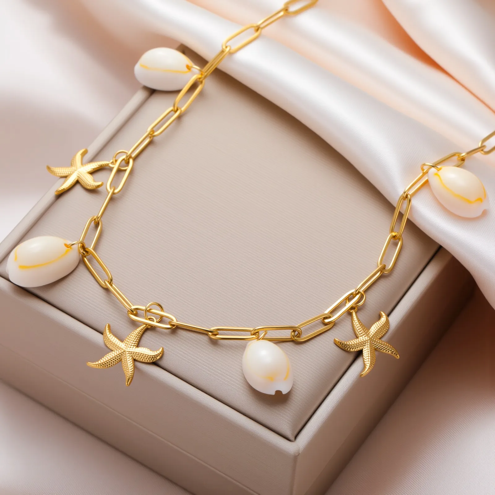 Unift الفولاذ المقاوم للصدأ البحر ستار محارة قلادة قلادة مطلية بالذهب سلسلة الترقوة العصرية عنصر المحيط قلادة مجوهرات هدايا