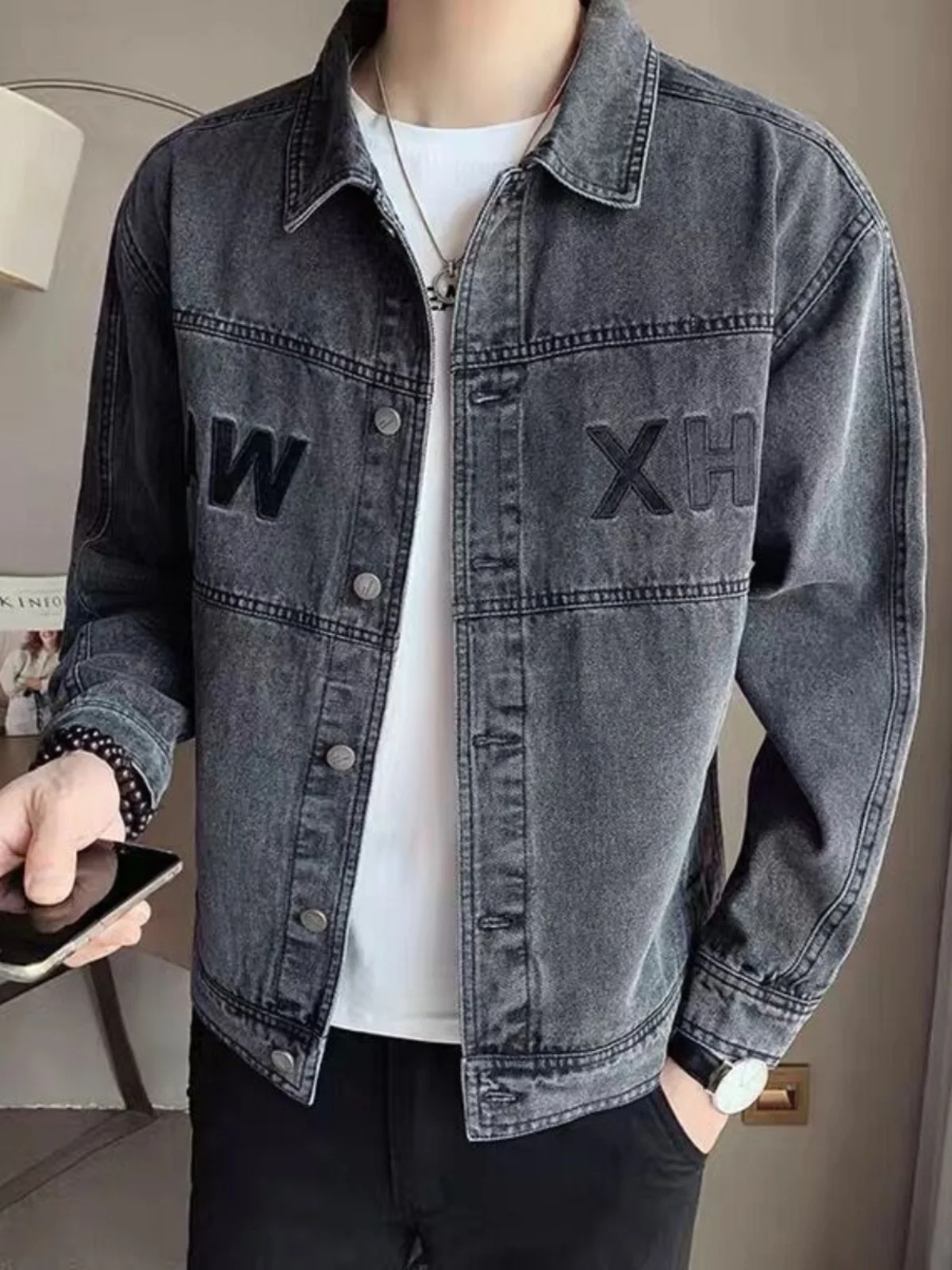 

Повседневная джинсовая куртка для мужчин, весенне-осенний модный новый топ irt 2025, весеннее пальто Haome, молодежное пальто без нее