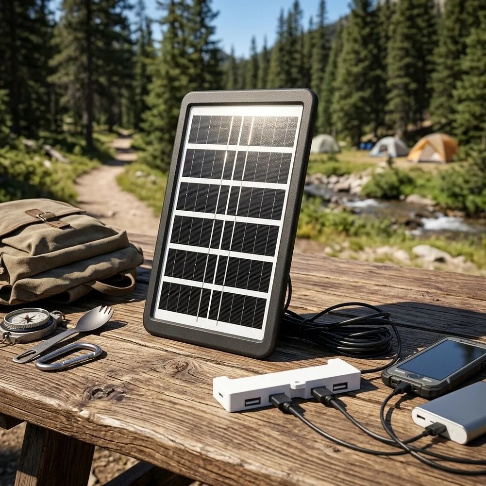 3W 5V Solar USB Charging Device with 4 Output Ports for Fans and Mobile Devices Supporting 5V USB-Powered Applications