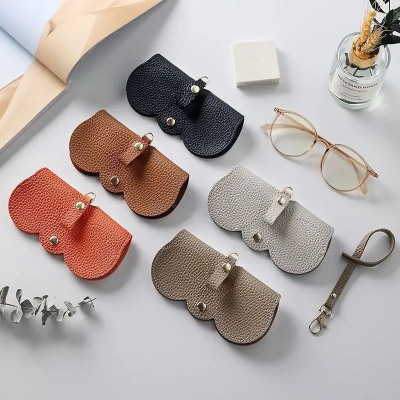 Litchi Embossed Glasses Cover Cute Hanging PU Leather Sunglasses Reading Glasses Storage Bag Portable Travel Eyewear Holder