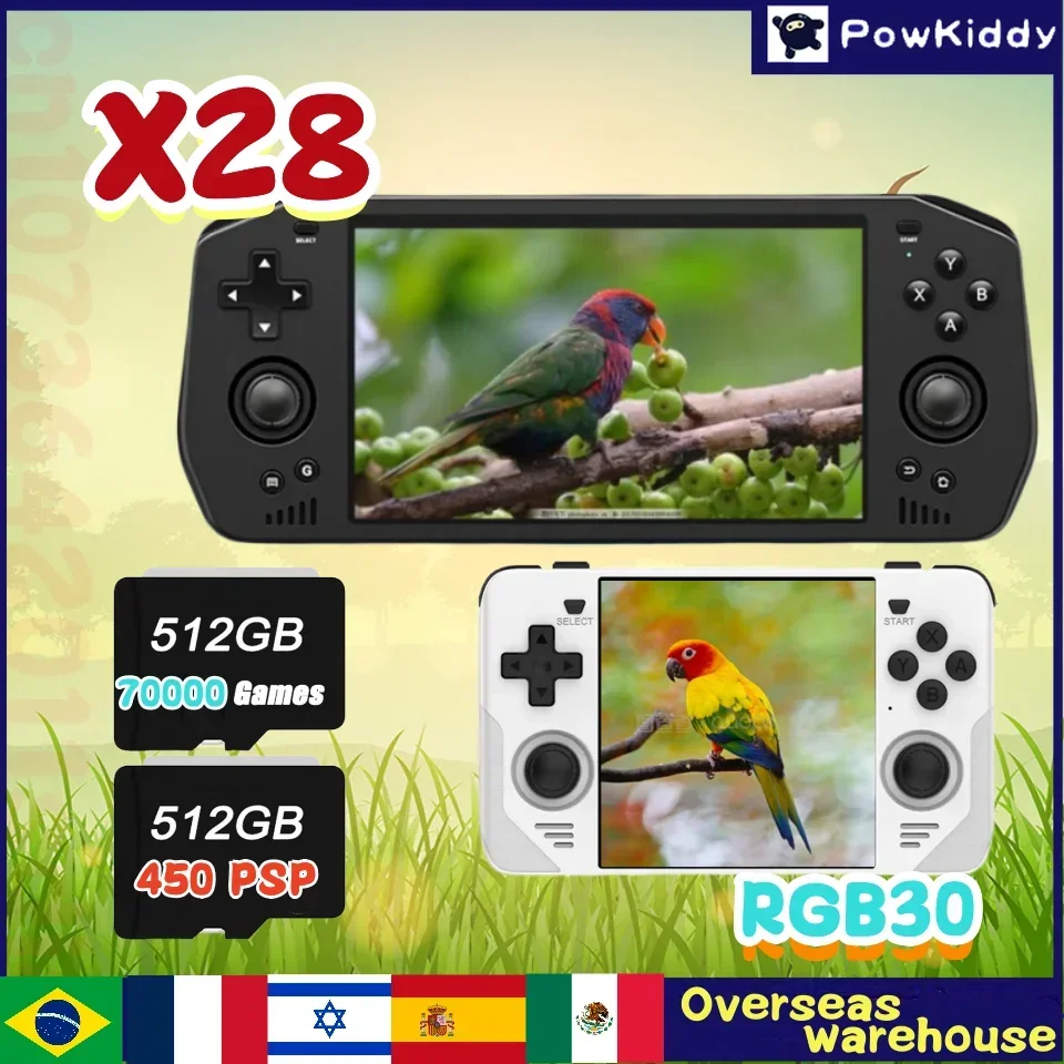 Powkiddy X28 RGB30 Handheld Game Console Retro Pocket Portable Support HD TV OUTPUT Built-in WIFI 512G 450 PSP 480 PS2 GAME Gift