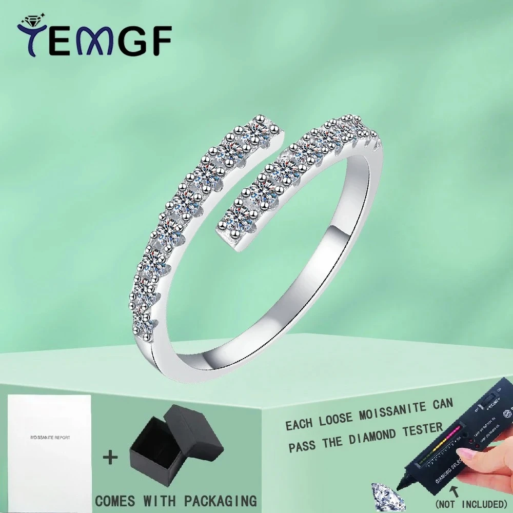 

TEMGF Full 2mm Moissanite Ring GRA Certified 925 Sterling Silver Opening Ring for Women Fine Jewelry Commute Simple Fashion Item