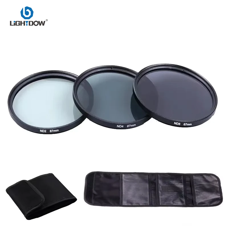 Lightdow Lens Filter ND2 ND4 ND8 3 in 1 Set Neutral Density Filter 49 52 55 58 62 67 72 77 82 for Nikon Sony Pentax Canon Camera