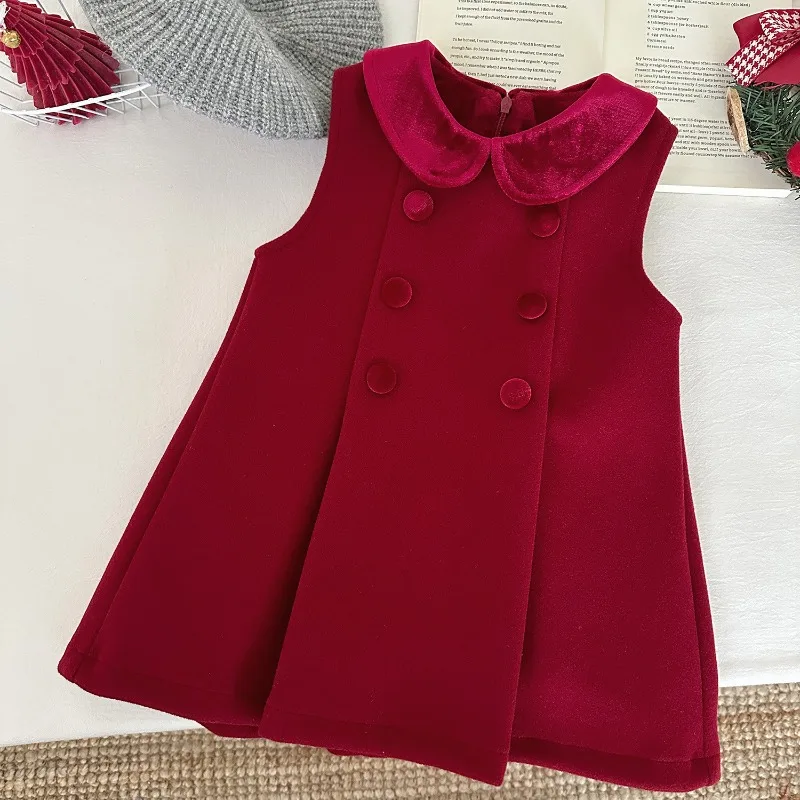 

Girls Set 2025 Autum Nwinter Korean Style Fashion Trendy New Year Christmas Red Solid Color Dress White Top Two Piece Set