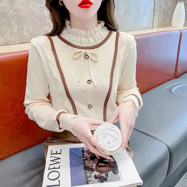 Elegant Interior with Wooden Ear Half High Neck Knitted Base Sweater Women's Autumn and Winter New Fashionable and High-end