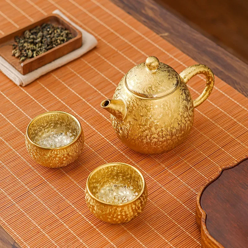 Colorful gilt kung fu teapot household high-end dragon egg pot retro kung fu tea set tea golden pot gift