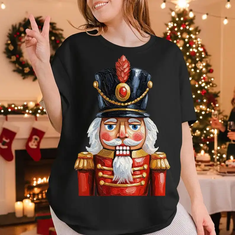 Nutcracker Shirts Impasto Christmas Holiday Painting Sublimation Festive Xmas Shirt Vintage Soldier Graphic T Shirts Cotton Tees