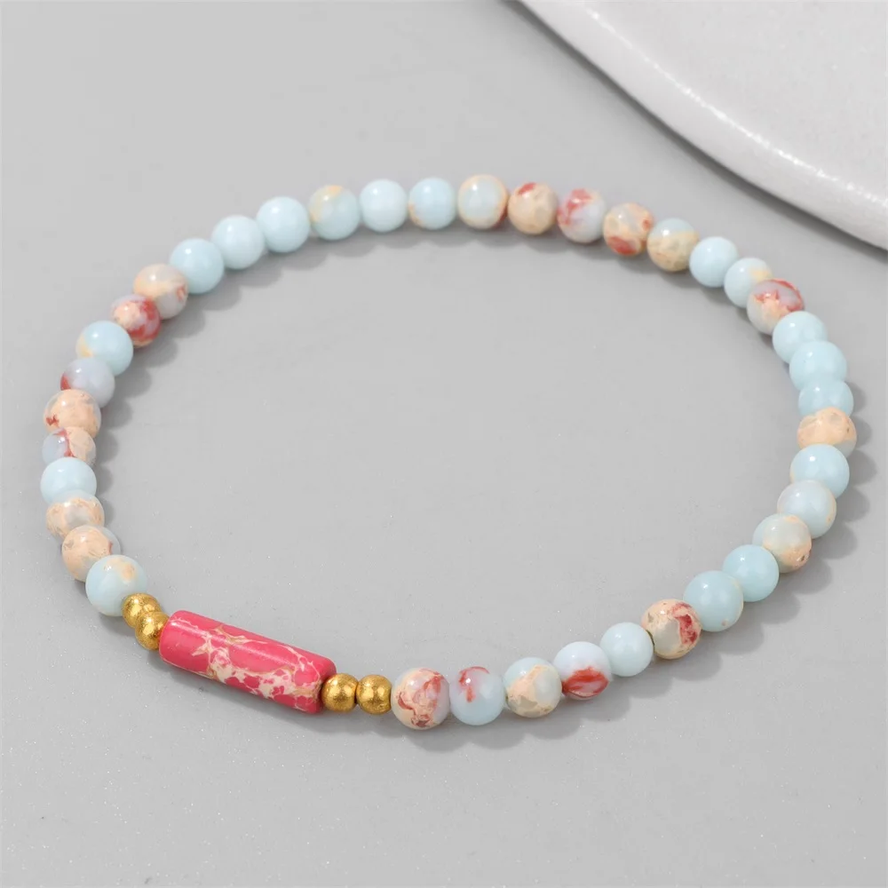 4mm Blue Shoushan Stone Beads Bracelets Natural Stone Unakites Crystal Cylinder Shape Charm Bracelets Women Sweet Party Jewelry