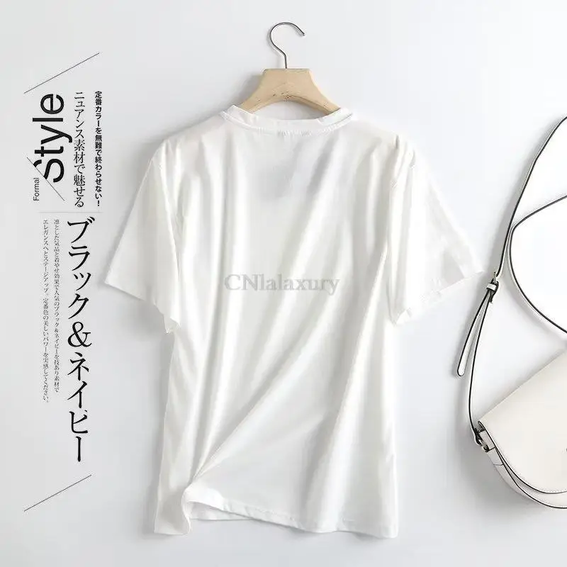 CNlalaxury Vintage Print Summer T-Shirts Women O-Neck Short Sleeve Casual Shirts Tops Cotton Streetwear Loose Vintage Harajuku