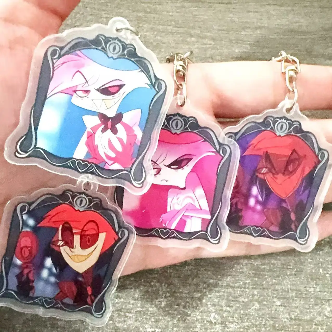 Anime Derivative Products Acrylic Keychain Hazbin Hotel Character Personage Ornament Alastor Lucifer Collection Keyring 4Pc Gift