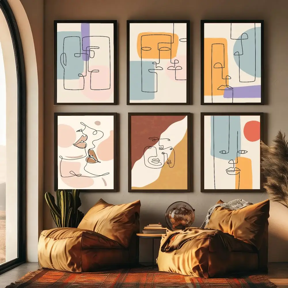 Abstract One Line Couple Face Painting Calligraphy Canvas Poster Hallway Bedroom Living Room Home bar Decoration interior Wall
