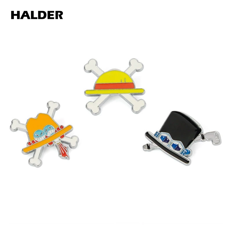 HALDER Anime Pins Grass Cap Sabo Ace Luffy Enamel Brooch Straw Hat Man Badge Costumes Accessories Gift For Women