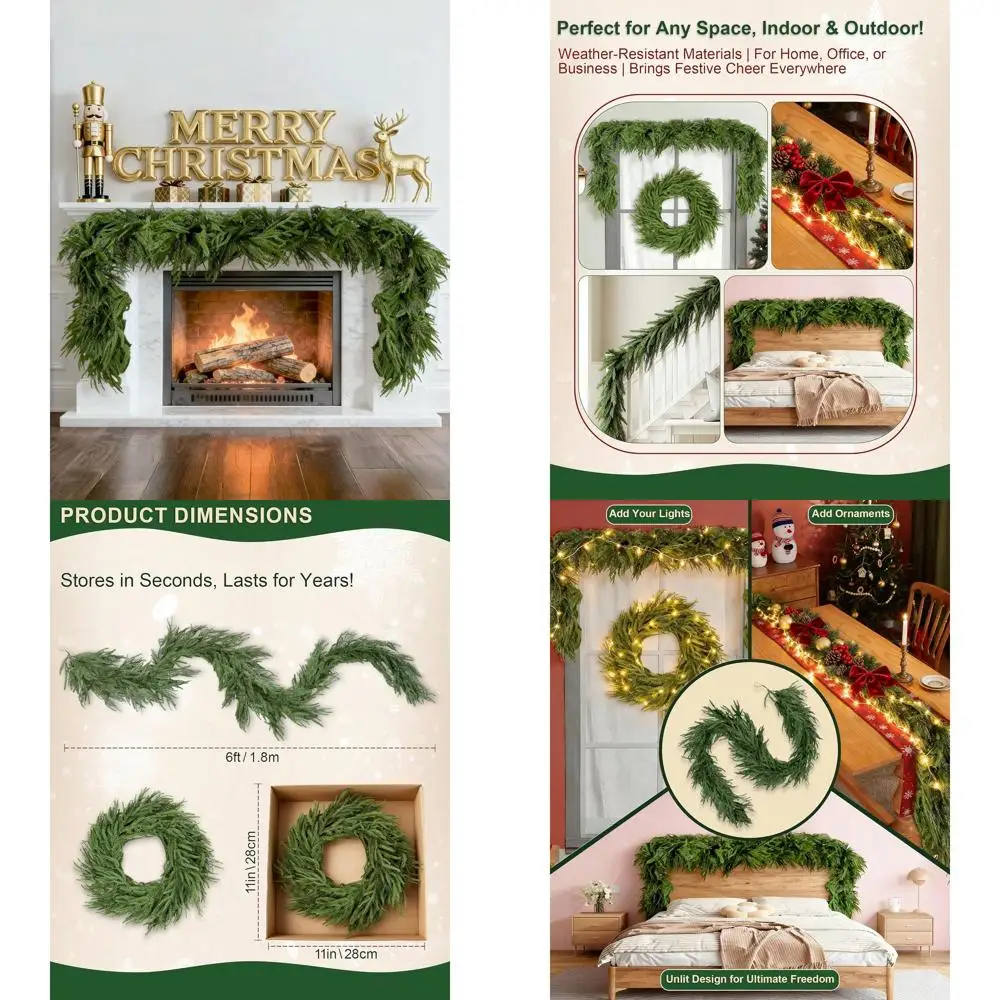 

Искусственная рождественская гирлянда, 12 футов x 2, сверхполная и пышная, не подсветка, идеально подходит для дверей, камина, лестницы, внутреннего и наружного декора