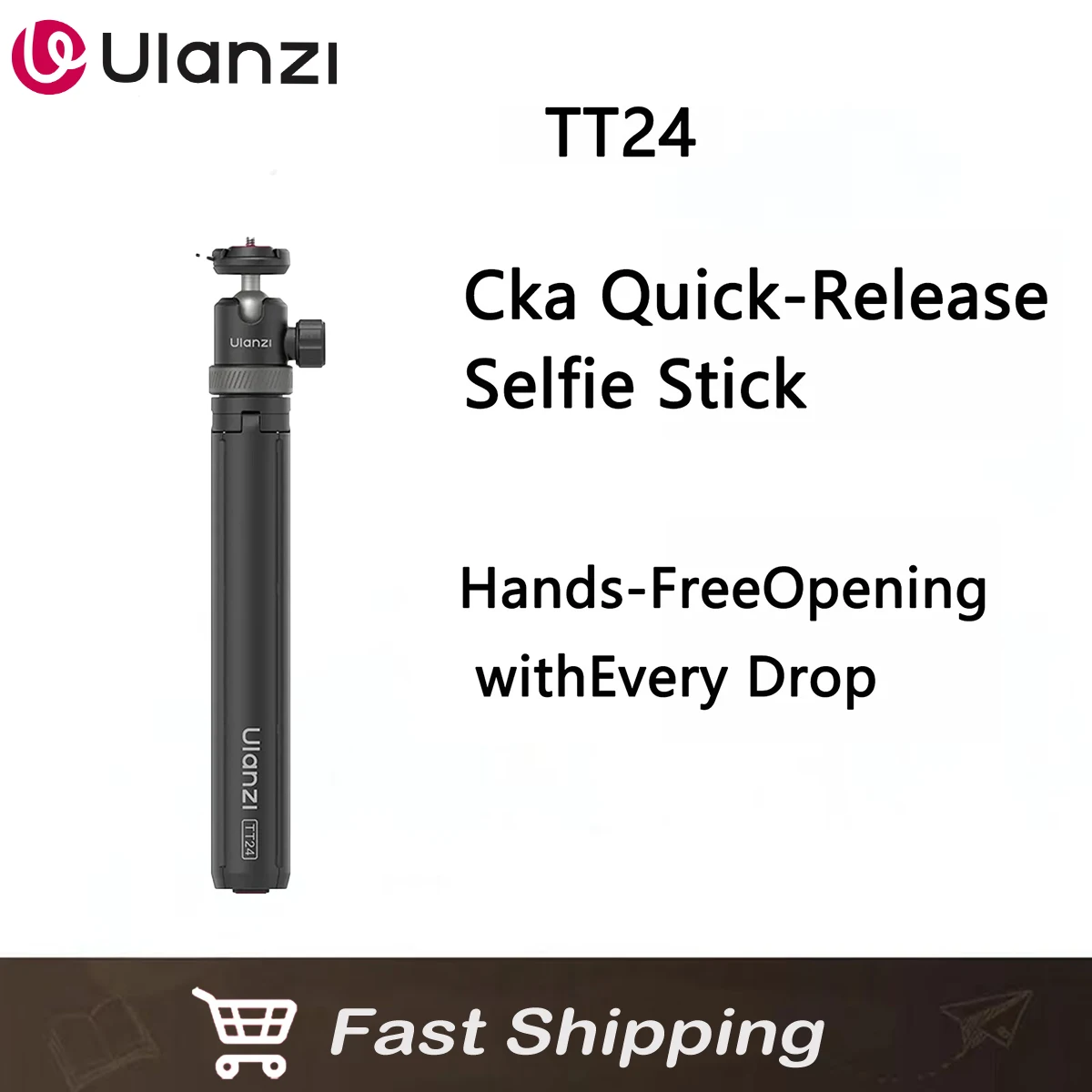 オリジナル Ulanzi TT24 ラピッドリリース セルフィースティック 360 °   回転可能なボールヘッド、軽量合金製、スマートフォン用、アクションカメラ用、ライブ配信用