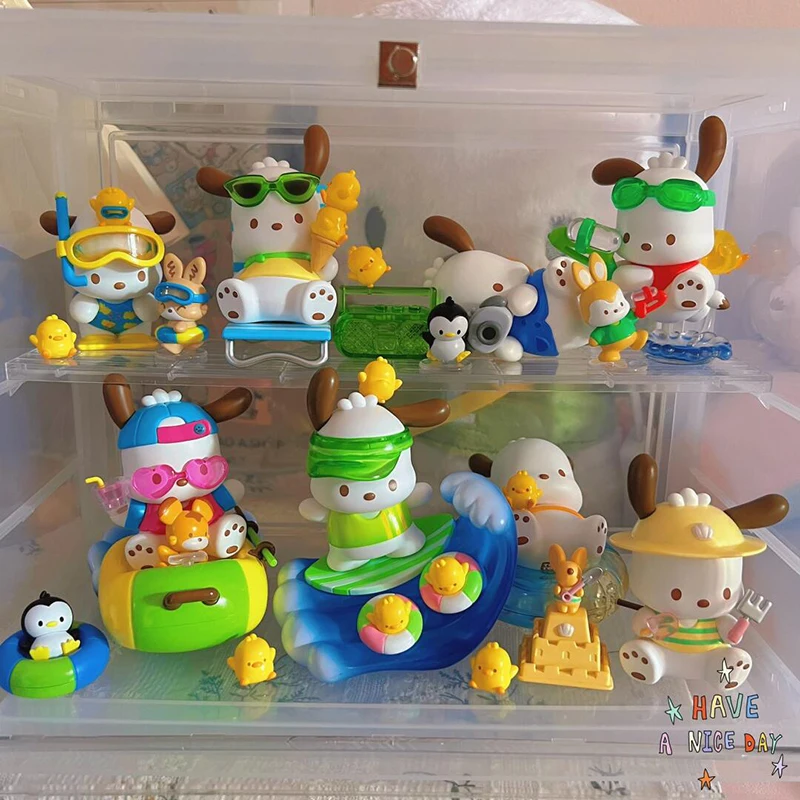 Sanrio Pochacco Holiday Beach Series Blind Box Pochacco Surfing Anime Figure Mystery Box Collection Pvc Doll Kids Toys Gifts