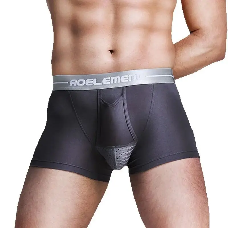 Male Panties Modal Silver Belt Support Scrotum Bag Function Boxer Shorts Sexy Masculino Men Open Front Underwear Pouch Puls Size