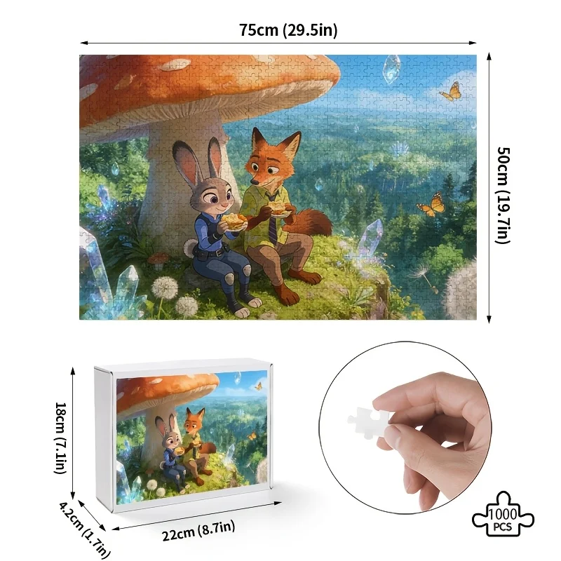 1000 ชิ้น ดิสนีย์ ซูโทเปีย จูดี้ ฮอปส์ และ นิค ไวลด์ โปสเตอร์ปริศนา, ความบันเทิงสำหรับครอบครัว ของตกแต่งบ้าน, ปริศนาวันเกิด, แบบไม่มีกรอบ A