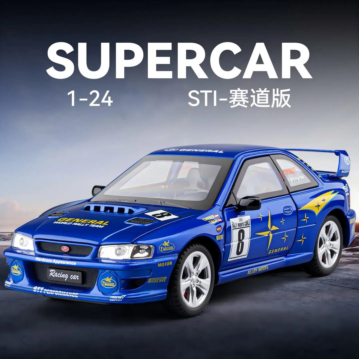 1:24 Impreza STI Racing Alloy Car Model Pullback With Sound Light Custom Livery Desktop Showcase Decoration Toy Gift