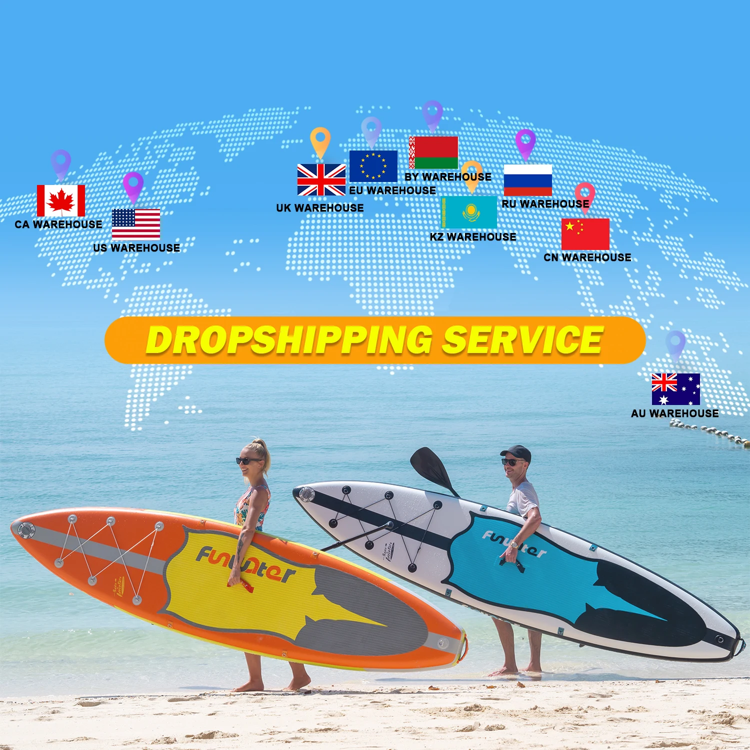 FUNWATER Dropshipping OEM 350 cm Stand Up Paddle Board Groothandel Surfen Opblaasbare Board Surfplank Paddleboard