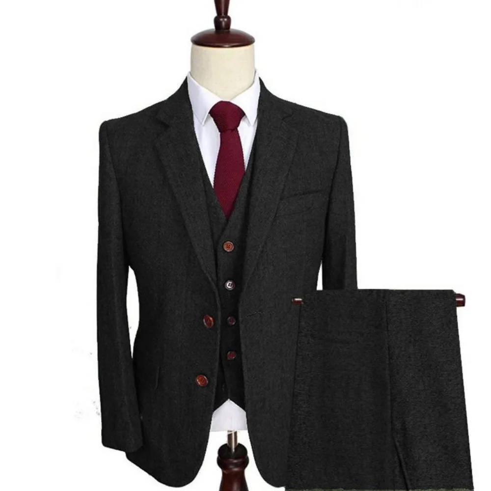 Heren 3-delig Terno-pak Legergroen Tweed Formeel Notch Revers Normale pasvorm Bruiloft Bruidsjonkers Banket Werk Roken Outfit Set
