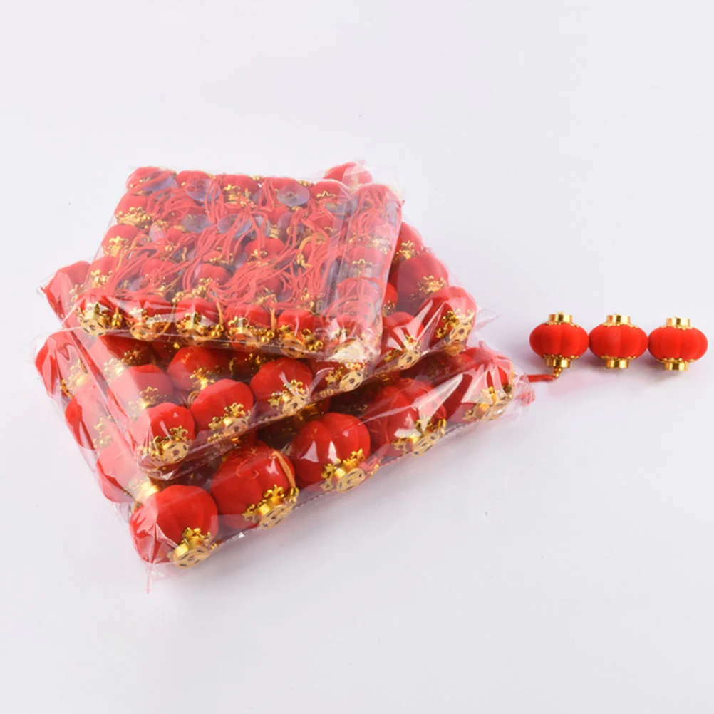 2 Pcs Flocked Lantern Outdoor Decor Round Lanterns New Year Red Hanging Mini Spring Festival Chinese Flocking Cloth Mall