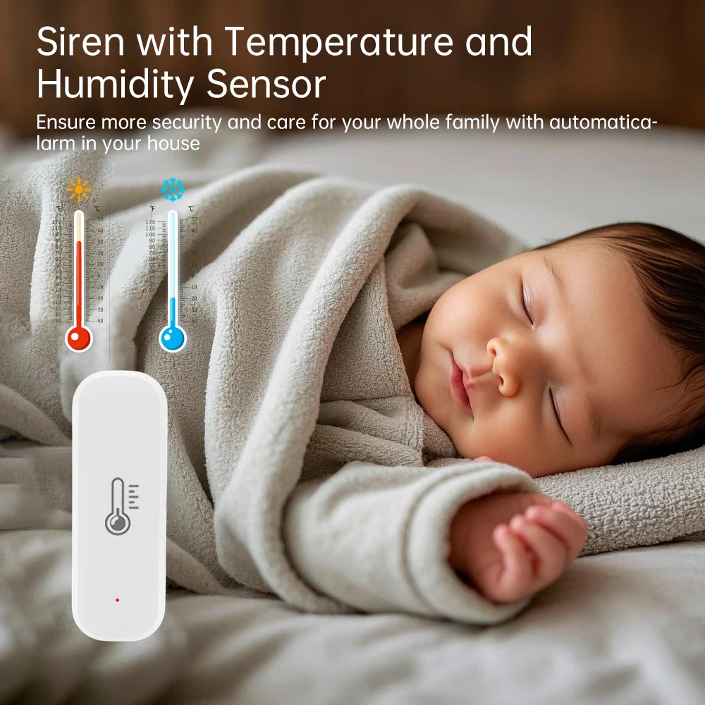 Tuya Smart WiFi Hygrometer Thermometer Real-Time Alerts Voice Alarm No Hub Required for Hotels Android Operating System Battery