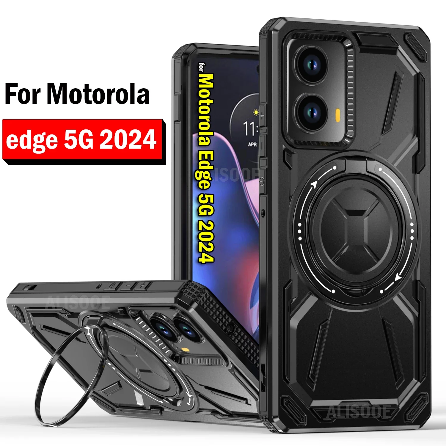 

Rugged Cases for Motorola edge 5G 2024 Case Magnetic Wireless Charging Cover for Moto edge 5G 2024 5G Armor Stand Holder Capa