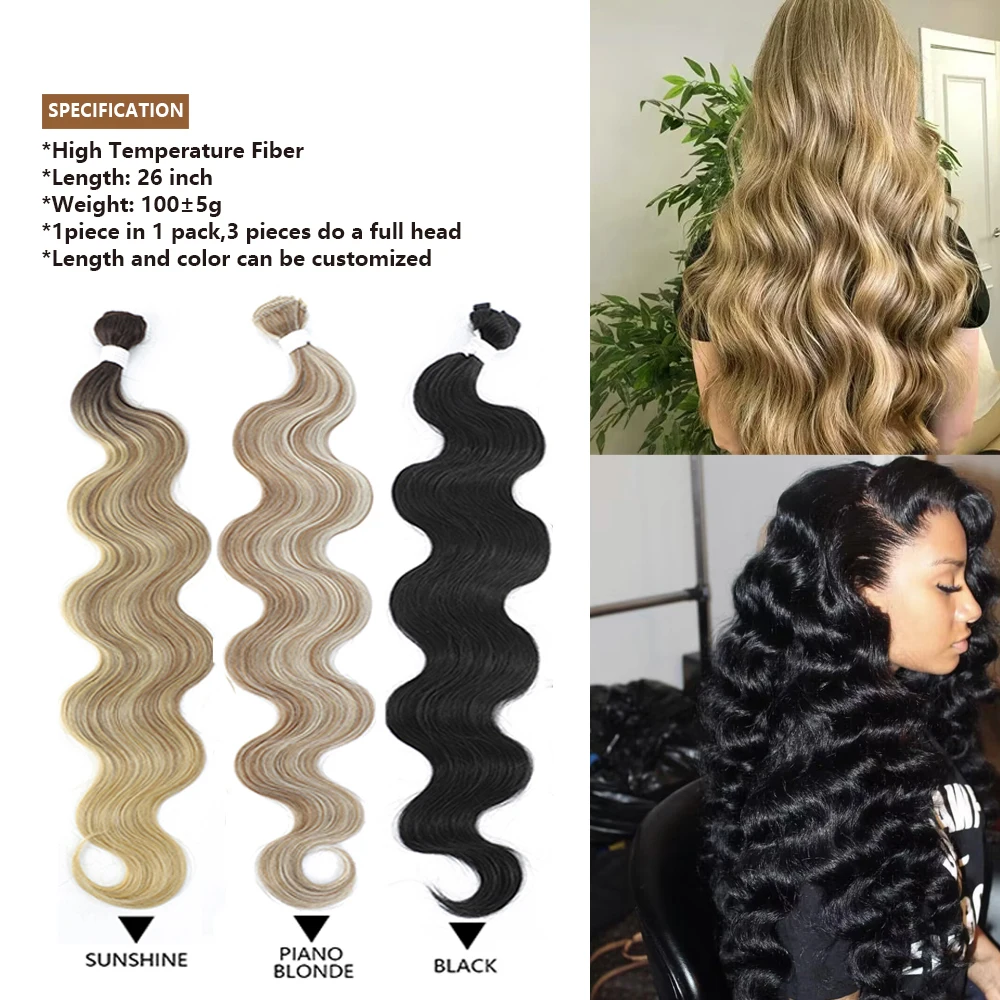 Zestawy typu Body Wave Zestawy splotów włosów 1/3 szt. Zestawy włosów syntetycznych Naturalne / kruczoczarny Sztuczne doczepiane włosy