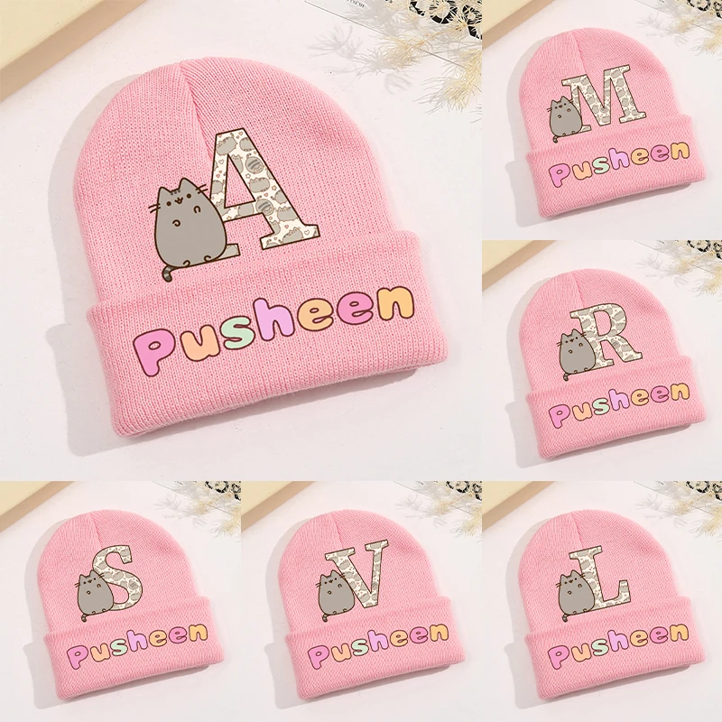 Nowa czapka dziecięca Pusheen Kawaii Cartoon drukowane czapki z dzianiny śliczne dzieci ciepła czapka dziewczęca czapka beanie jesienno-zimowa