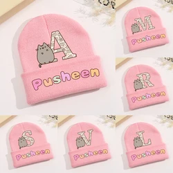 Nowa czapka dziecięca Pusheen Kawaii Cartoon drukowane czapki z dzianiny śliczne dzieci ciepła czapka dziewczęca czapka beanie jesienno-zimowa odzież dziecięca