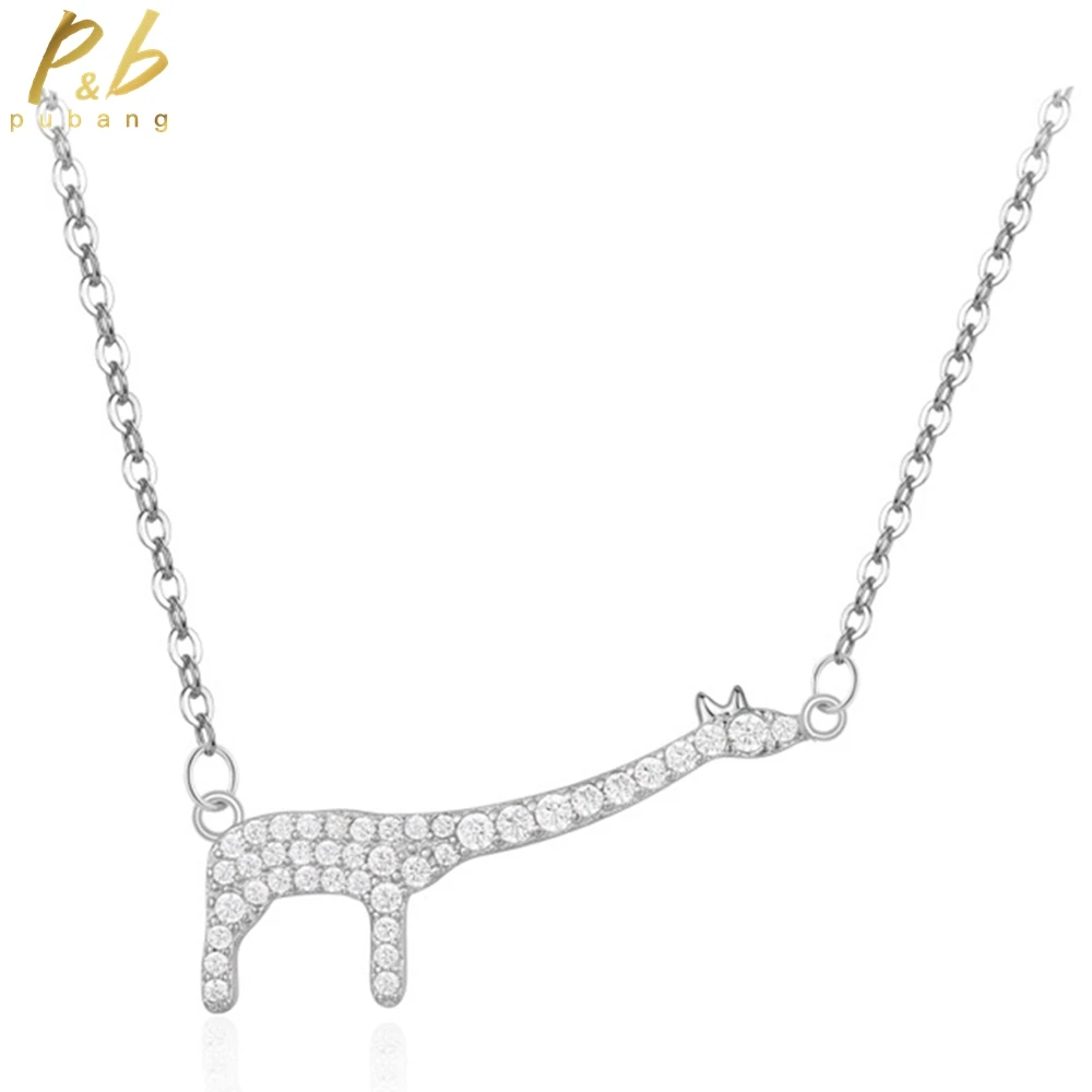 

PuBang Fine Jewelry Solid 925 Sterling Silver High Carbon Diamond Giraffe Pendant Necklace for Women Wedding Gifts Free Shipping