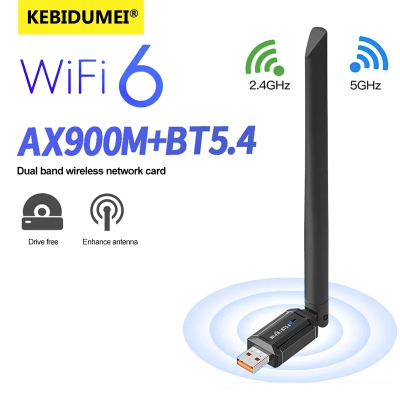 

900 Мбит/с Wi-Fi Беспроводная сетевая карта WiFi 6 Bluetooth 5.4 USB-адаптер двухдиапазонный 2,4G 5 ГГц Wi-Fi Lan Dongle Приемник Драйвер Бесплатно