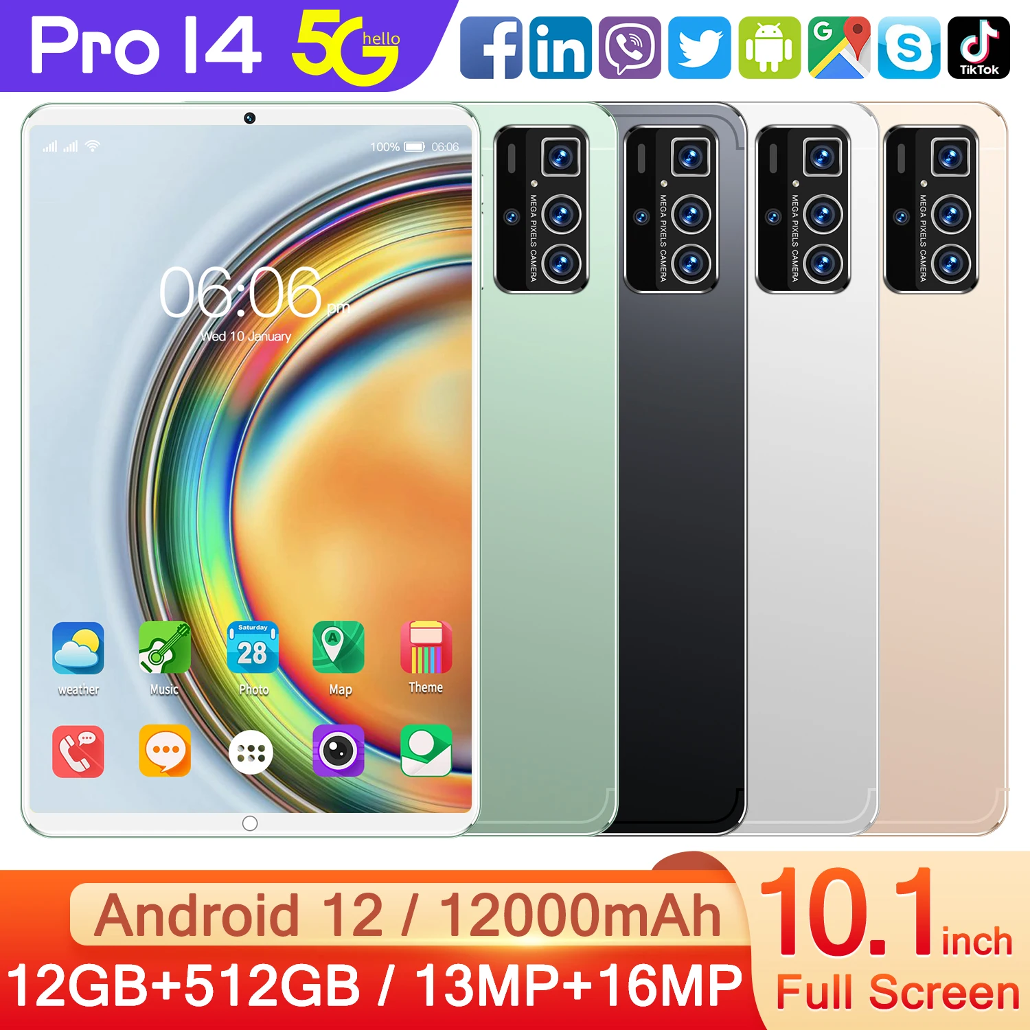 2024 Global Edition 14Pro and Tab14 11-inch Tablet Android13 16GB RAM 512GB ROM Dual SIM GPS WPS Bluetooth 5.0 5G VoIP Tablet PC