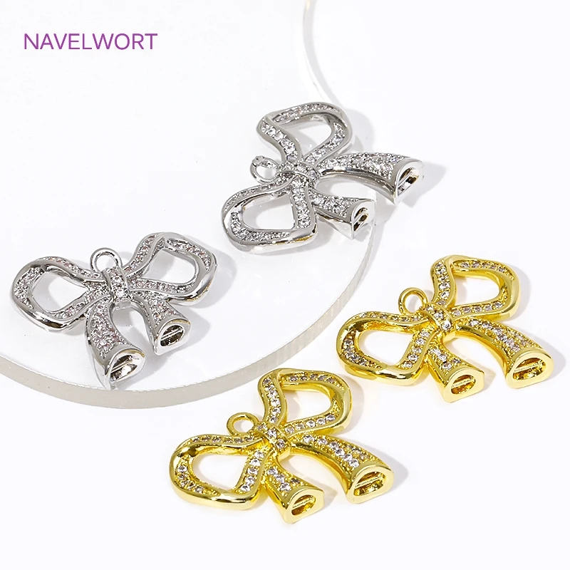 18K Gold Plated Inlaid Zircon 2 Strand Bowknot Connector For Jewelry Making Bracelet Connectors DIY Necklace Jewelry Accessories