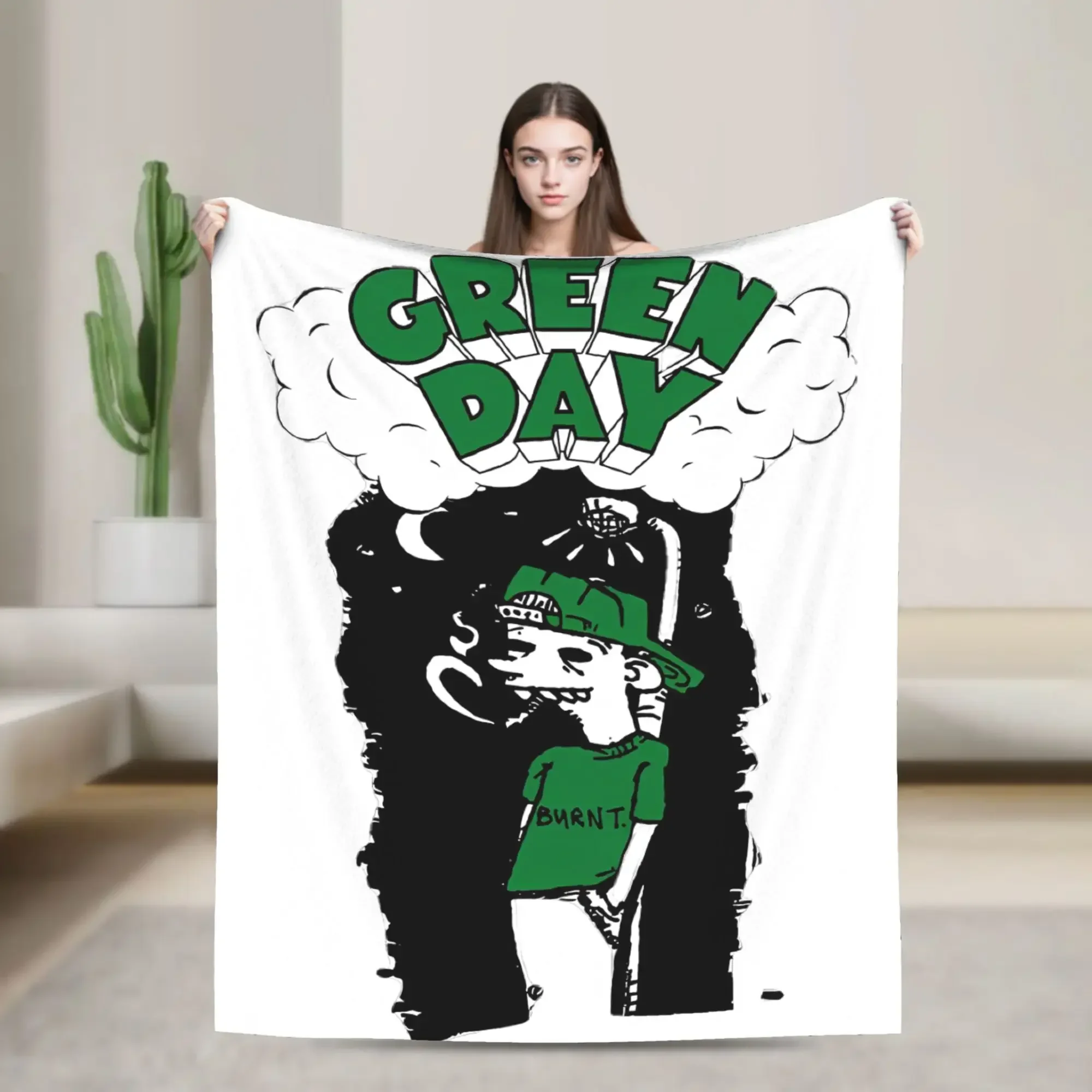 

Плед с музыкальной тематикой Punk Greens Days: теплый, вязаный, фланелевый, для кровати и дивана, мягкий, уютный, в клетку