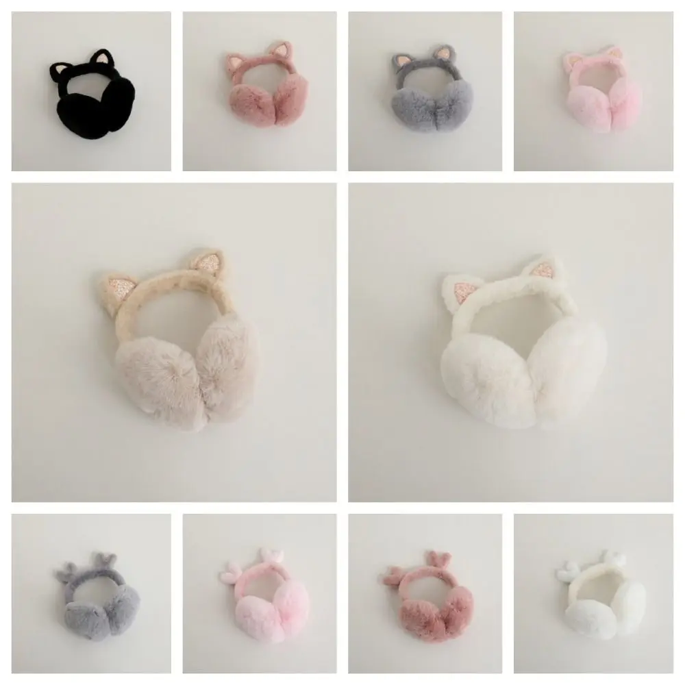 Earmuff tebal wanita, pelindung telinga anak-anak telinga kucing warna Solid, lembut lucu hangat