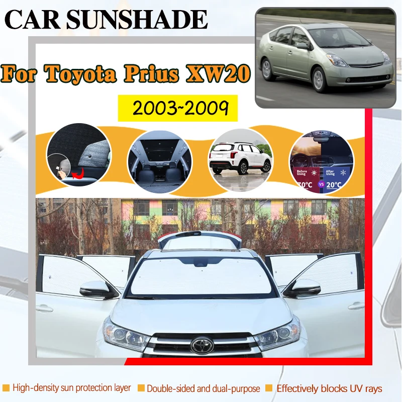 

Автомобильные солнцезащитные козырьки с полным покрытием для Toyota Prius XW20 2003 ~ 2009, автомобильный зонтик, черный, серебристый, солнцезащитные козырьки на окно, аксессуары 2004 2005