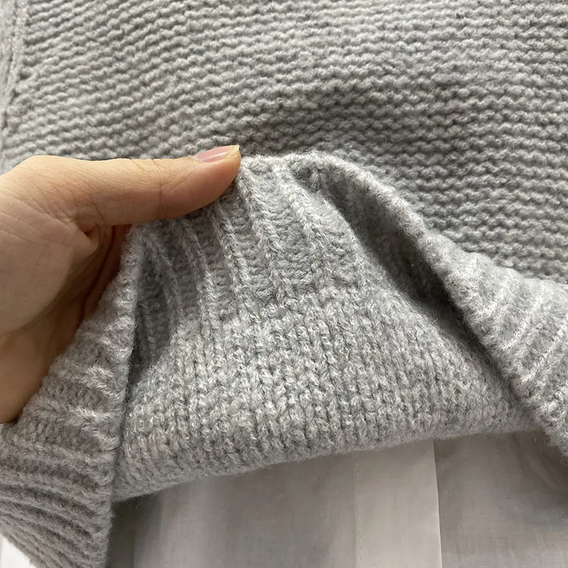 القوس الجوف خارج سترة سترة المرأة الخريف النسخة الكورية تنوعا محبوك معطف الحلو أكمام جولة الرقبة سترة فضفاضة أعلى