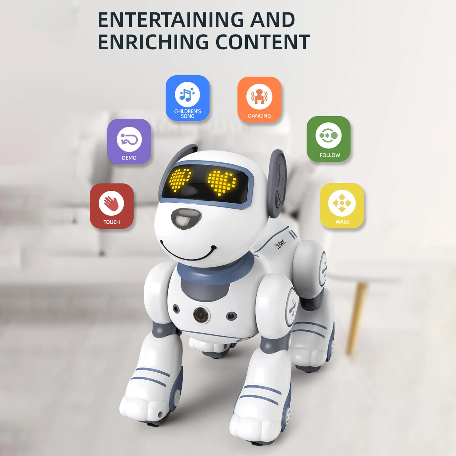 Wiederaufladbarer Roboter, ferngesteuerter Roboter mit Tanzmusik, Lichteffekten, interaktiv, programmierbar, für Kinder, Jungen, Mädchen, Blau