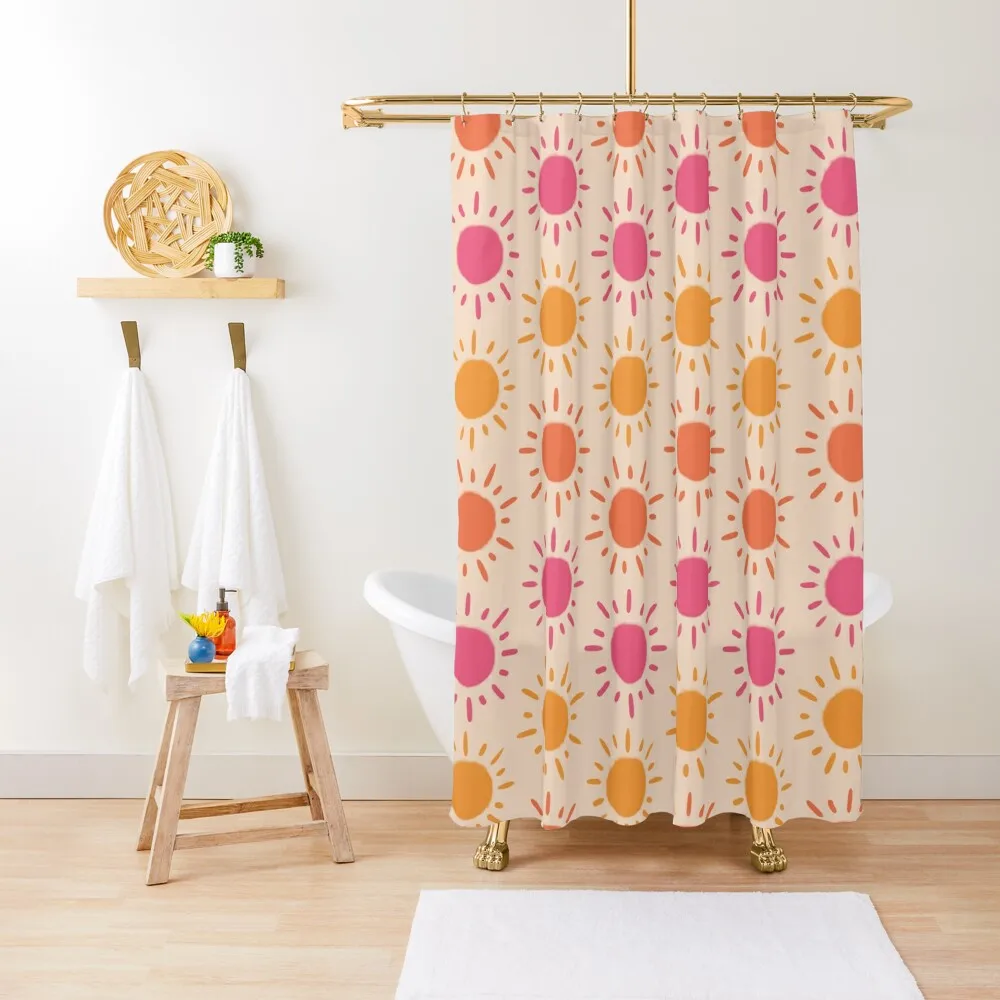 

Groovy Retro Sun Pattern - Tan Orange Pink Palette Shower Curtain For Bathroom Shower Sets For Bathroom Window Curtain