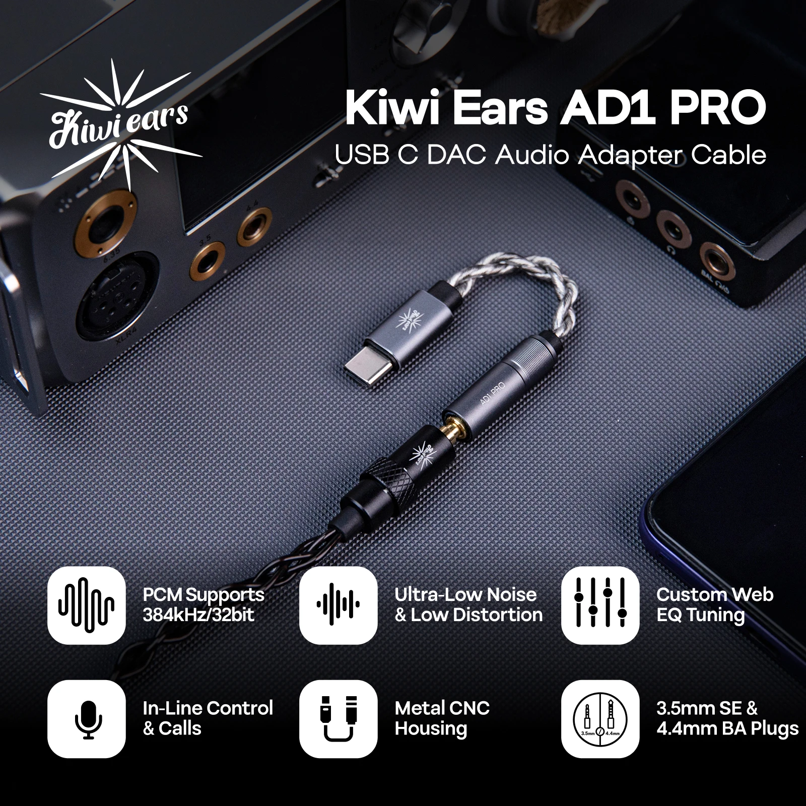 Image of Kiwi Ears AD1 Pro Verbesserter USB-C Dongle mit Höherer Leistung, Geringerer Verzerrung & Plug-and-Play-Kompatibilität
