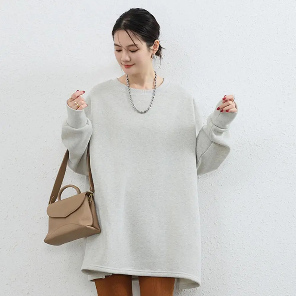 Women White Big Size Shaped Long Dress New Round Neck Long Sleeve Loose Fit Fashion Tide Spring Autumn 2025