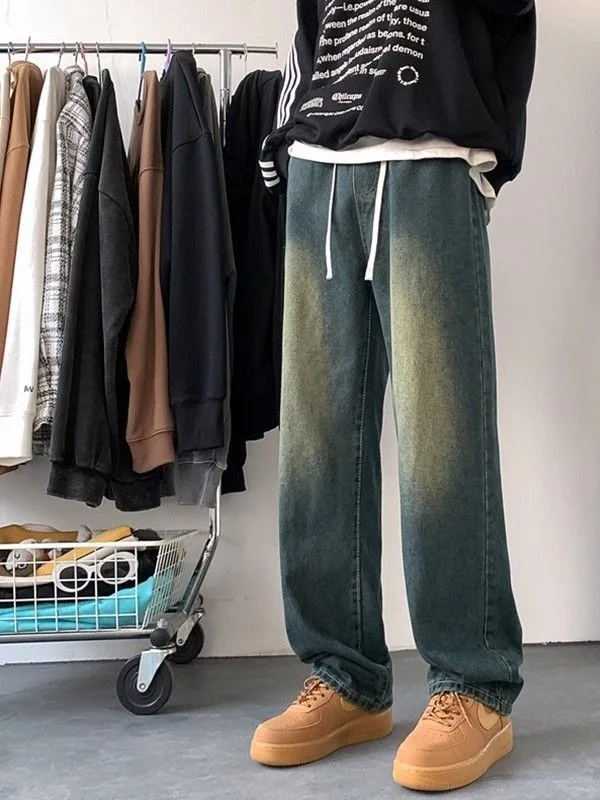 

Мужские повседневные джинсы прямого кроя, весна-осень, в стиле High Street, свободные брюки, новая модная модель, длинные брюки с эффектом «ножевого» кроя